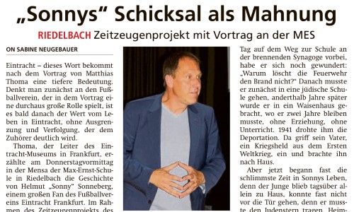 Vortrag über den Zeitzeugen Helmut „Sonny“ Sonneberg an der MES