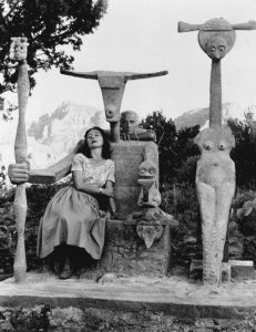 Dorothea Tanning and Max Ernst with his sculpture, Capricorn, Sedona, Arizona photography by John Kasnetsis, 1947